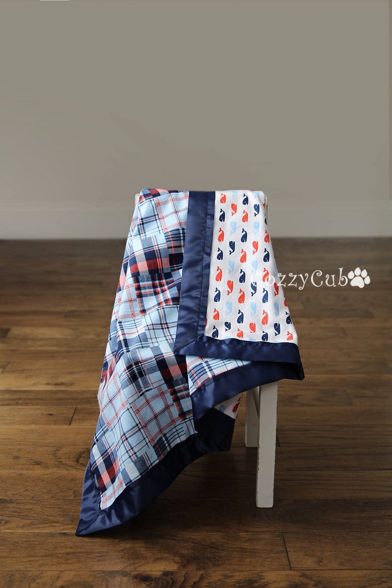 Blanket 100/% Cotton Nautical Whales Baby Blanket Flannel Navy Boy Blanket Nautical Plaid Blanket Swaddle Blanket Stroller Blanket