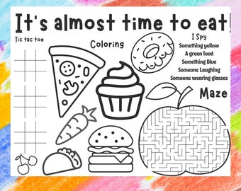 Hoja de actividades y colorear para niños, hoja de actividades para restaurantes, hoja de colorear para niños, DESCARGA INSTANTE,