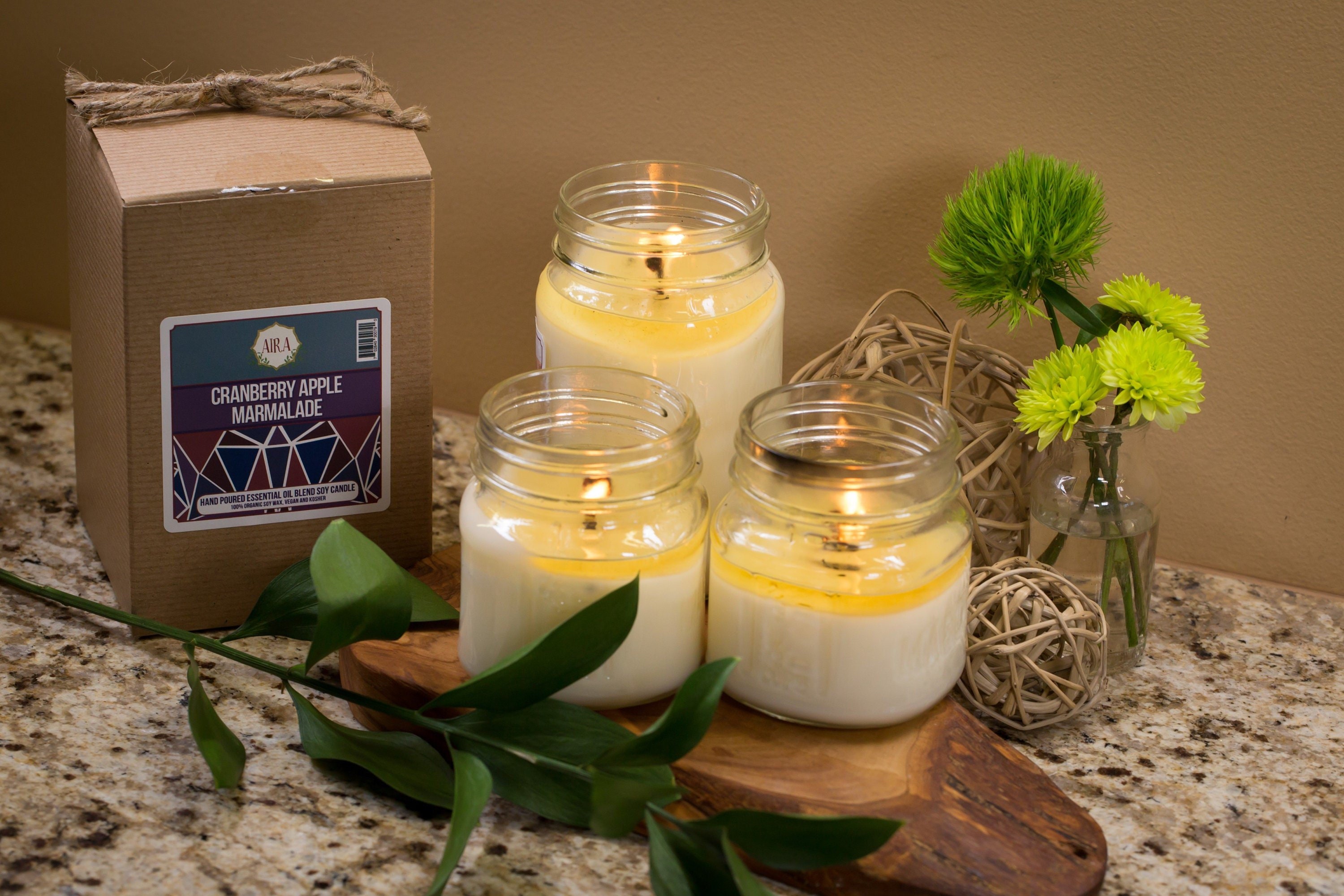 Aira Soy Candles - Organic, Kosher, Vegan Soy Candles w/ Therapeutic Grade Essential Oil - Hand-Poured w/ Pure Soy Candle Wax - Paraffin Free, Burns