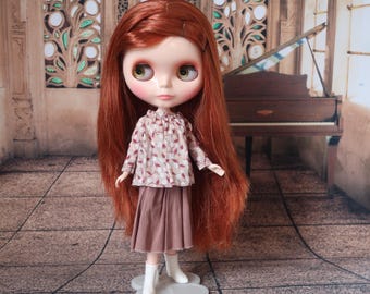 Wide neck raglan blouse and skirt set for Blythe or Licca doll