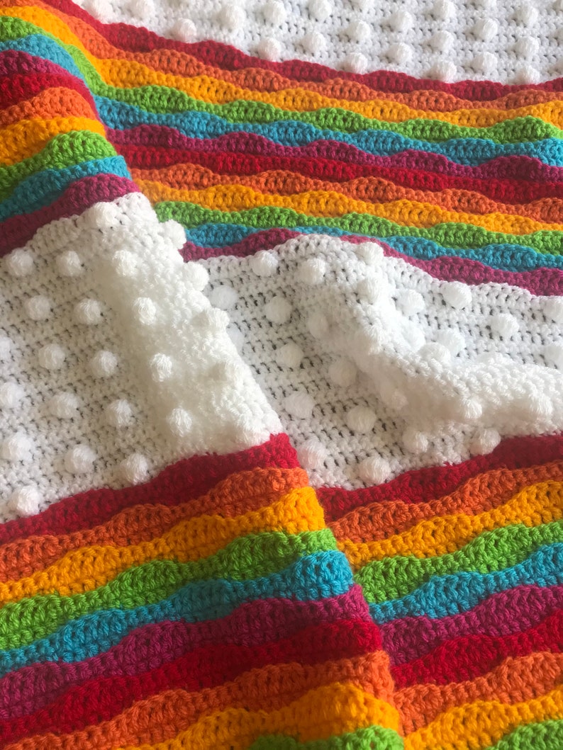 Cloudy with a Chance of Rainbows Crochet Blanket Pattern: PDF crochet pattern, Crochet Blanket Pattern, Rainbow Crochet Blanket, Bobble St image 2