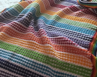 Peggy Blanket, Beginner Easy Crochet Blanket Pattern, pdf pattern, Hounds tooth crochet pattern, rainbow crochet blanket pattern,