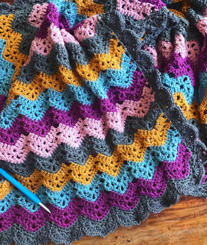 Bronte Ripple Blanket, Beginner/Easy Crochet Blanket Pattern, Ripple Blanket Pattern, chevron crochet blanket, pdf pattern image 2