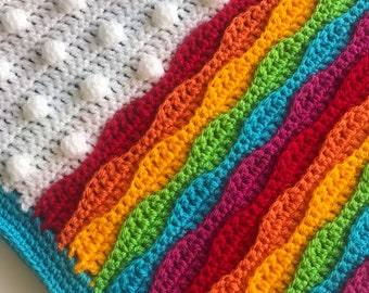 Cloudy with a Chance of Rainbows Crochet Blanket Pattern: PDF crochet pattern, Crochet Blanket Pattern, Rainbow Crochet Blanket, Bobble St