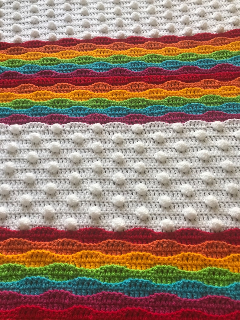 Cloudy with a Chance of Rainbows Crochet Blanket Pattern: PDF crochet pattern, Crochet Blanket Pattern, Rainbow Crochet Blanket, Bobble St image 4