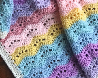 Happy Little Ripples Blanket - Easy UK and US crochet pattern, Beginner Ripple Crochet Pattern, Rainbow Blanket, Crochet Blanket PDF Pattern