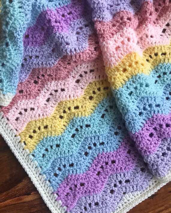 Happy Little Ripples Blanket Easy UK and US Crochet Pattern | Etsy UK
