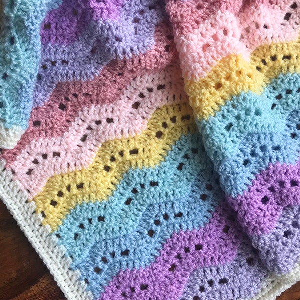 Happy Little Ripples Blanket - Easy UK and US crochet pattern, Beginner Ripple Crochet Pattern, Rainbow Blanket, Crochet Blanket PDF Pattern