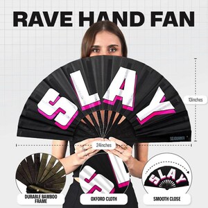 Large Rave Folding Fan: Bamboo Festival Hand Fan image 5