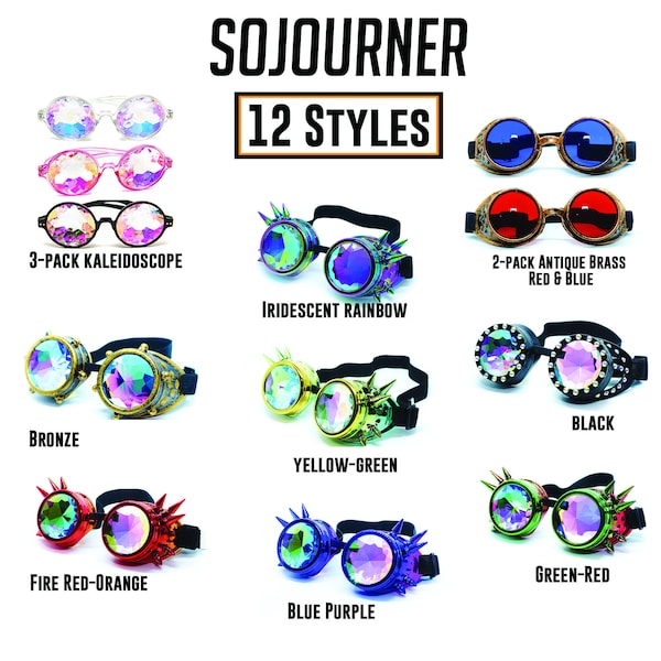 Kaleidoscope Glasses - Trippy Psychedelic Rave Goggles - Kaleidoscope Steampunk Goggles - Cosplay Rave Glasses for Women, Men & Kids