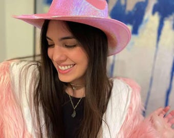 Holographic Cowboy Hat: Neon Glitter Cowgirl Party Hat