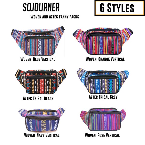 Festival Fanny Pack -  Woven Fabric Pattern Stripe - Bohemian Tribal Aztec by SoJourner Bags (multiple colors & variations)