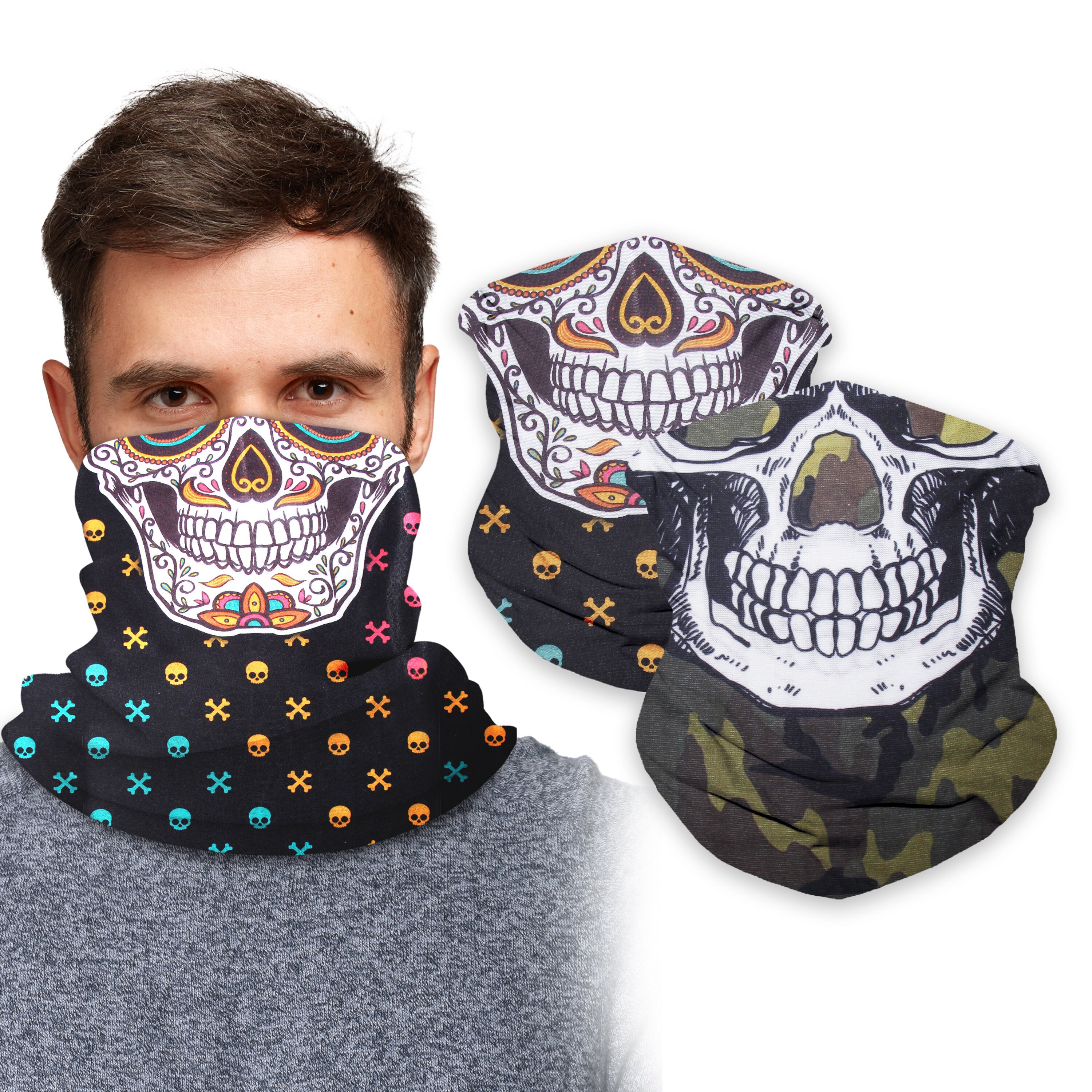 thumbnail image 2 of Unisex Skull Face Scarf Bandana Ear Loops Face Balaclava Sports Neck 2 of 9