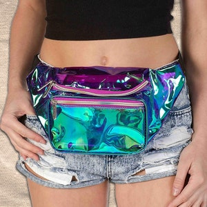 Rave Holographic Fanny Pack - Packs for festival women, men | Cute Fashion Waist Bag Glitter Shiny Neon Bright Transparent Belt Bags