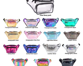 Rave Holographic Fanny Pack - Packs for festival women, men | Cute Fashion Waist Bag Glitter Shiny Neon Bright Transparent Belt Bags