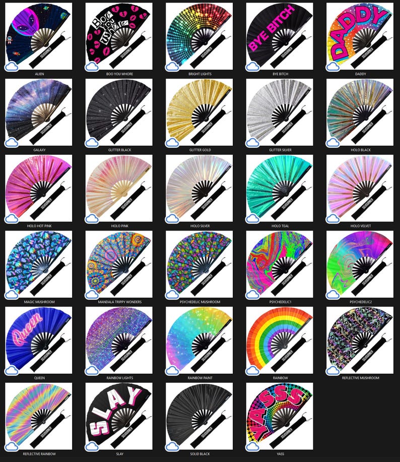 Large Rave Folding Fan: Bamboo Festival Hand Fan image 2