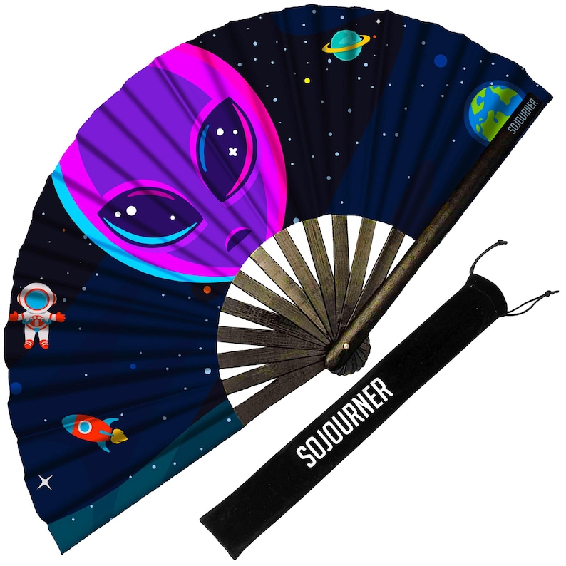 Large Rave Folding Fan: Bamboo Festival Hand Fan image 3