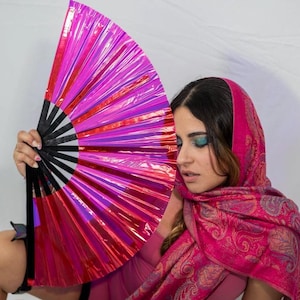 Holographic Rave Hand Fan: Large Folding Fan for Festivals