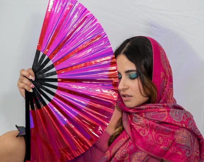 Holographic Rave Hand Fan: Large Folding Fan for Festivals