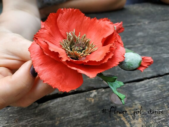 Large red sale flower hair clip