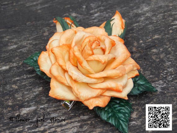 Orange Rose Hair Clip Orange Rose Hair Flower Burnt Orange Etsy