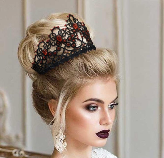 Black Tiara For Bride Tatted Lace Crown Gothic Tiara Black Etsy