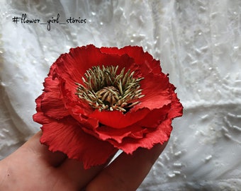 Red Poppy Hair Pin: Handmade Wedding Hair Accessory