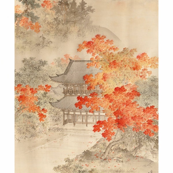 Poster A3 Estampe Japonaise Temple Automne