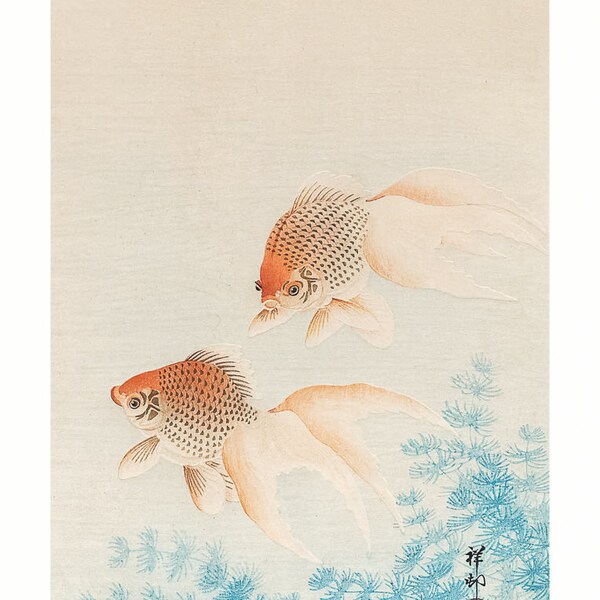 Poster A3 Estampe Japonaise Poissons Rouges