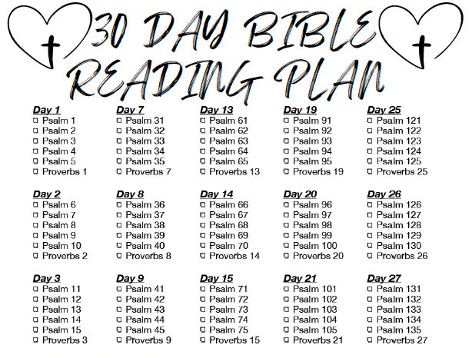 30 Day Bible Reading Plan - Psalms and Proverbs - Etsy
