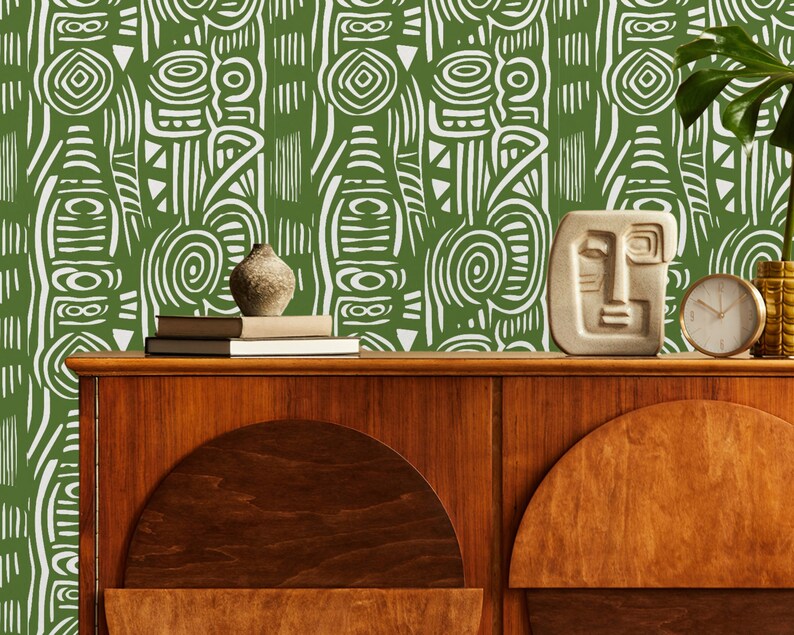 Custom peel and stick wallpaper self adhesive removable tiki tribal