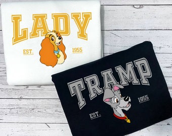 Tramp und Lady Paar Pullover, Cartoon Sweatshirts, Trending Crewneck, Vintage Shirt, Tramp und Lady Tee, Valentine Paar Shirt