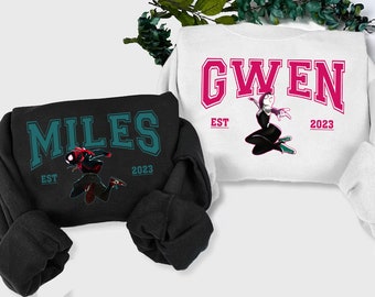Miles Gwen Couple Sweater, Miles Gwen Cartoon Sweatshirts, Trending Crewneck, Vintage shirt, Spider Verse Character Tee