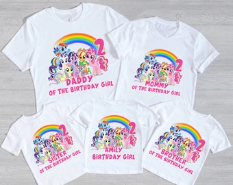 Custom Birthday Girl shirt, Little Pony Theme Party shirt, Family Matching birthday shirts