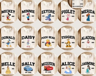 Chemise personnalisée avec personnages complets, chemise personnage personnalisée, chemise personnage vintage, chemise assortie à la famille Disney, t-shirt personnalisé Disney