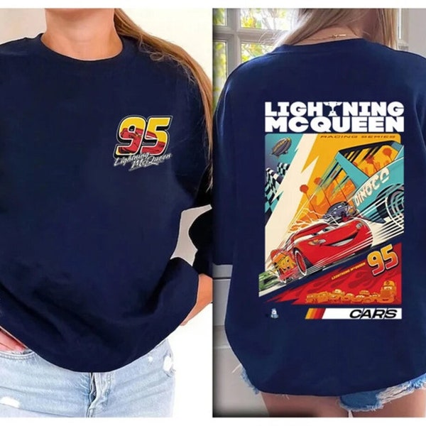 Retro Lightning Mcqueen Two sided Sweatshirt, Pixar Cars Shirt, Rusteze Cars Shirt, Piston Cup Shirt, Disneyland Family Vacation, Disney Tee