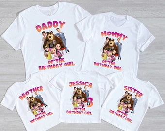 Mash and the Bear Family Birthday Outfit, Birthday Girl Costume, Birthday Kids Sweatshirt, Print Design Masha Decor, Birthday Party Supplies