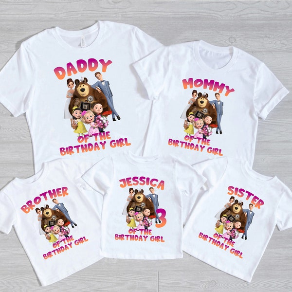 Mash and the Bear Family Birthday Outfit, Birthday Girl Costume, Birthday Kids Sweatshirt, Print Design Masha Decor, Birthday Party Supplies