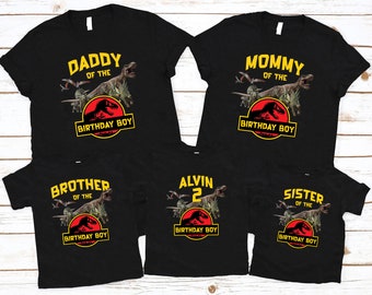 Benutzerdefinierte Dinosaurier Familie Geburtstag Shirt, personalisierte T-Rex Geburtstag Shirt, Dinosaurier Familie Geburtstagsgeschenk T-shirts, passendes Familien Shirt