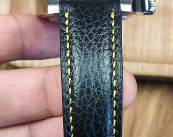 Handmade Black Calf Leather Watch Strap: Custom Sizes Available