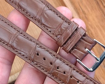 Handmade Brown Alligator Leather Watch Band: Bespoke Stitching