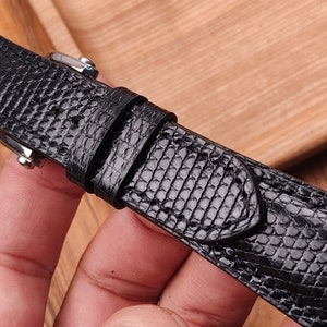 Watch band for Nautilus 40 мм, custom black lizard watch strap, gift for mens