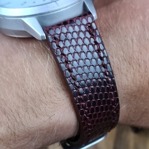ANY MODIFICATION maroon lizard bespoke leather band, Only hand stitching and customized size for your favorite watch, flat strap.