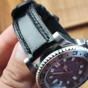 Custom black kangaroo leather watch band for any size and modification for your favorite watch, best watch gift.