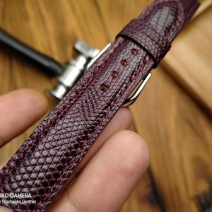 ANY MODIFICATION Burgundy lizard bespoke leather band, Only hand stitching and customized size for your favorite watch. Maroon watch straps
