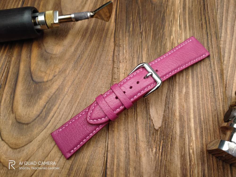 Handcrafted Pink Watch Band Leather Watch Straps 14 16 18 19 Etsy