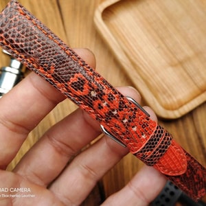 ANY MODIFICATION lizard orange bespoke leather band, Only hand stitching and customized size for your favorite watch.