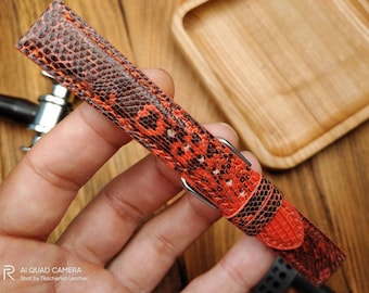 Handgefertigte Uhrenarmband Orange Echsenleder