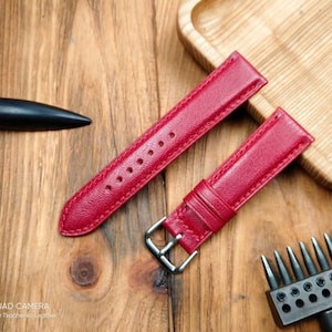 ANY MODIFICATION red bespoke leather band, Only hand stitching and customized size for your favorite watch.