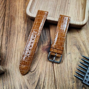 ANY MODIFICATION cognac bespoke leather band, Only hand stitching and customized size for your favorite watch. Brown Padding style strap